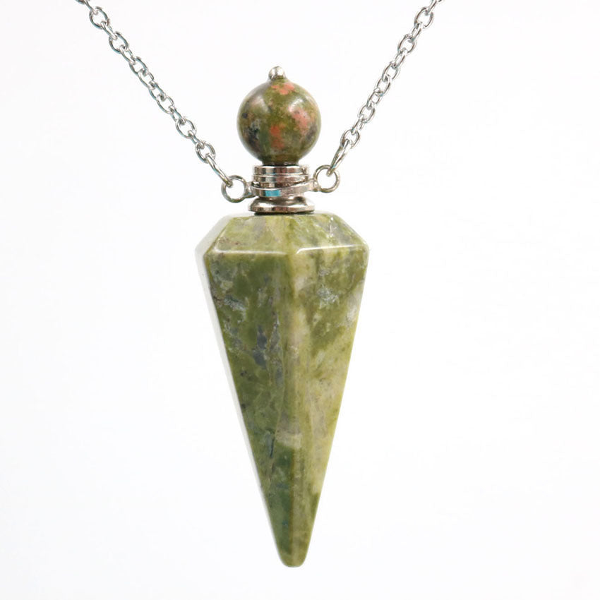 Natural Crystal Stone Hexagonal Cone Perfume Bottle Necklace