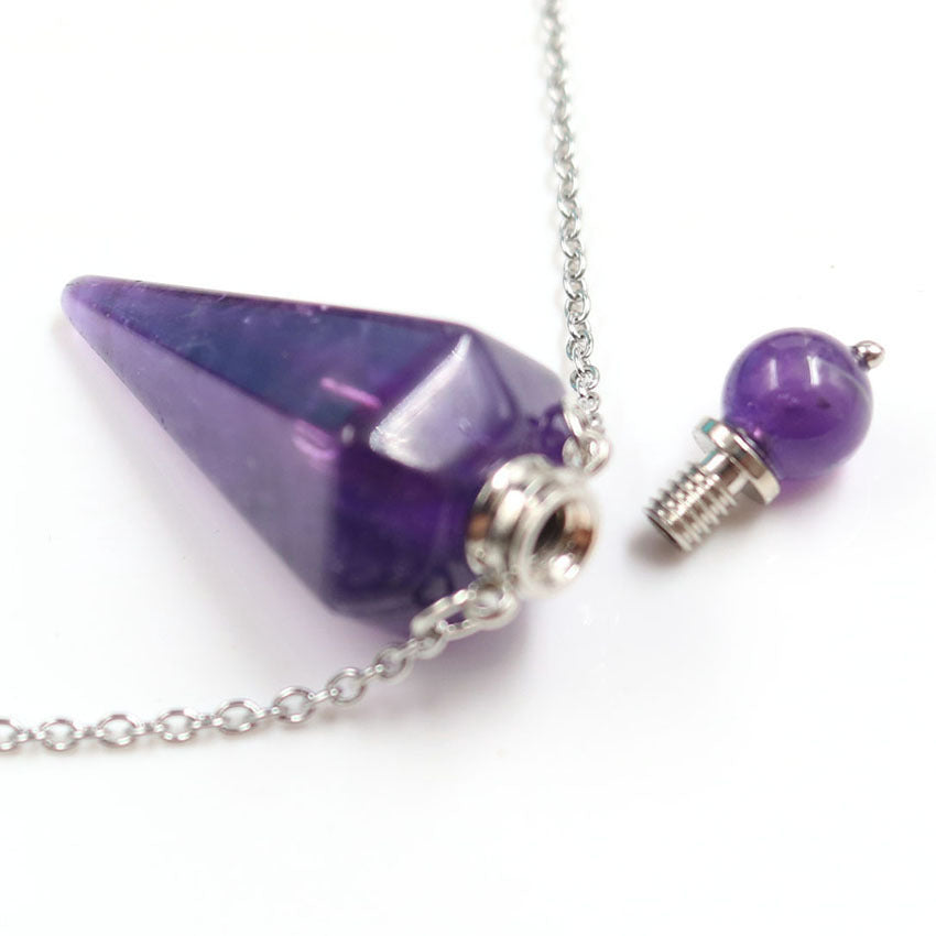 Natural Crystal Stone Hexagonal Cone Perfume Bottle Necklace