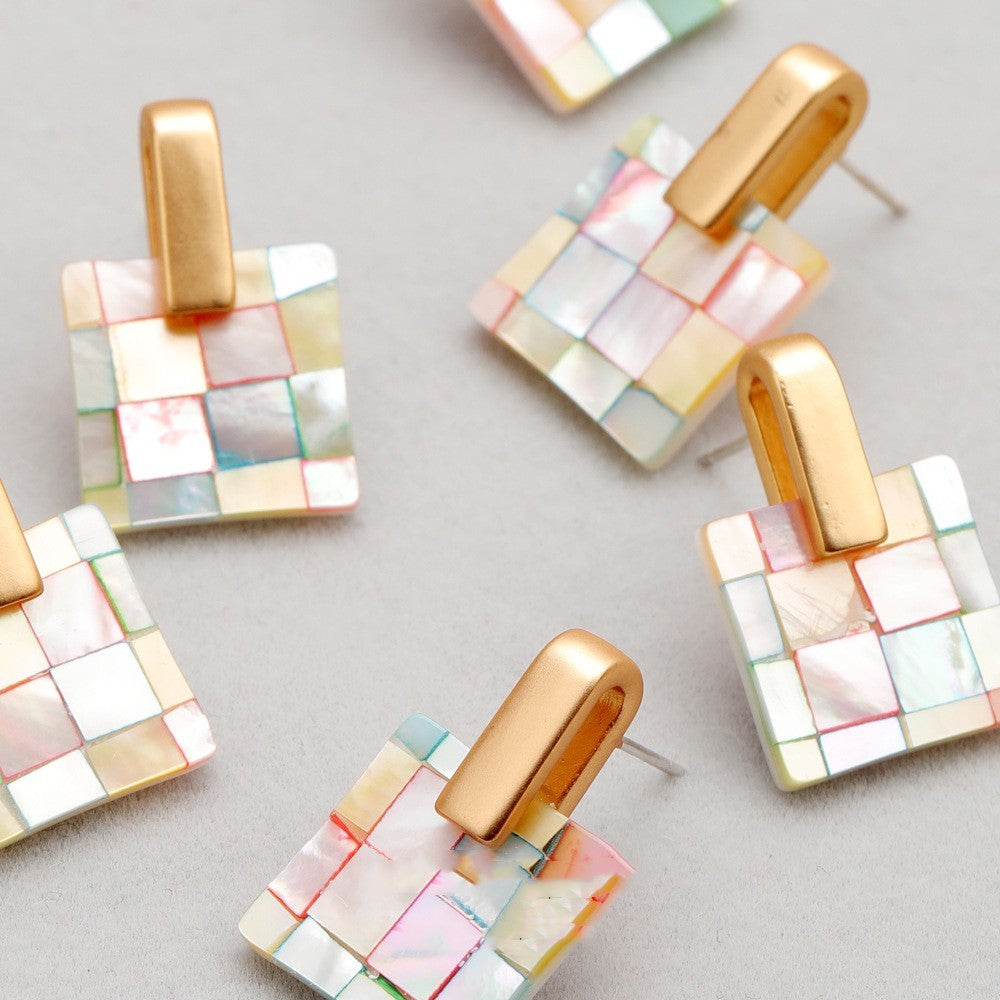 Colorful Shell Earrings Girls Elegant Geometric Stud