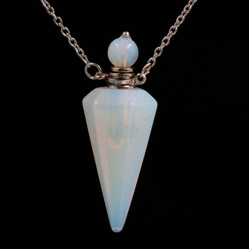 Natural Crystal Stone Hexagonal Cone Perfume Bottle Necklace