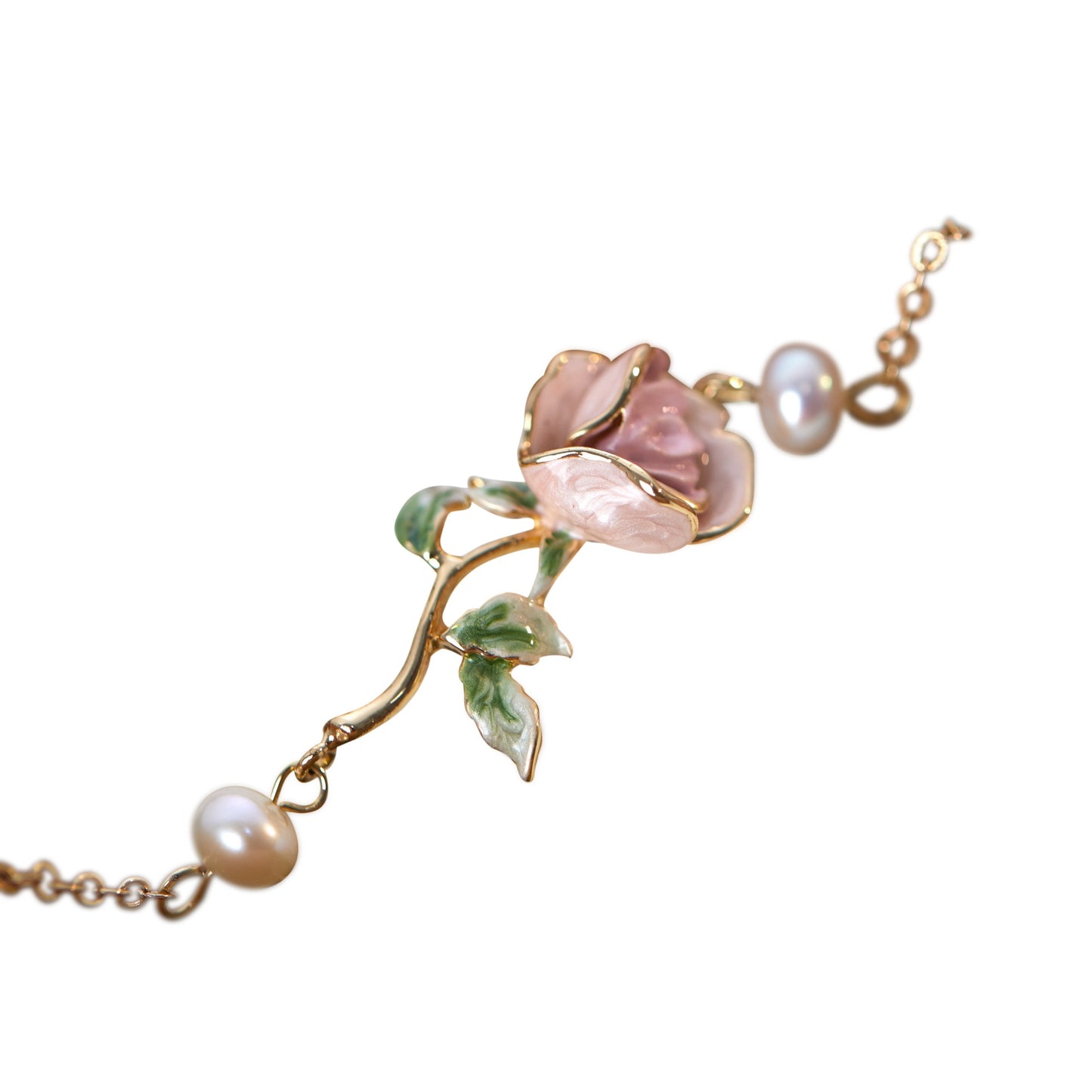 Rose Retro Exquisite Enamel Drip Glazed Brass Gold-plated Pearl Bracelet