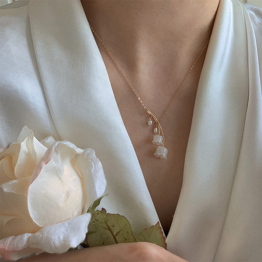 Handmade 14K Gilded White Jade Linglan Beautiful Necklace