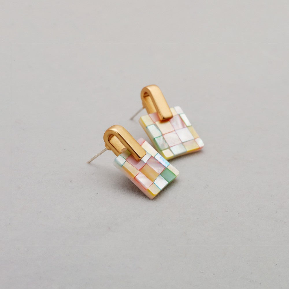 Colorful Shell Earrings Girls Elegant Geometric Stud