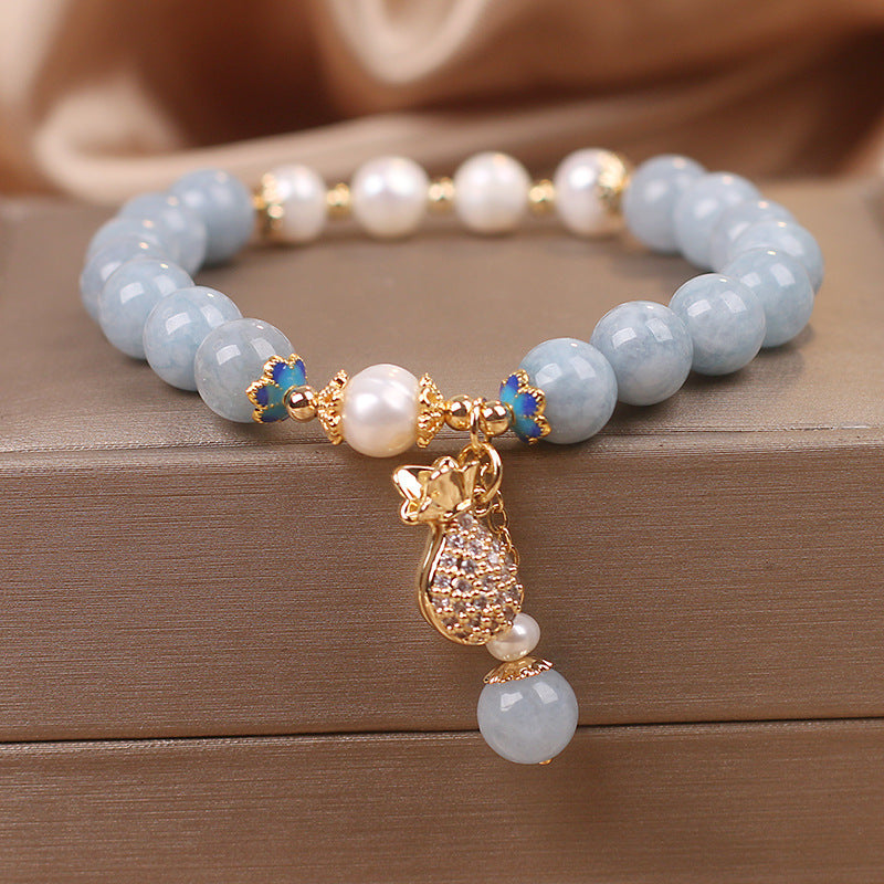 Women's Fashion Aquamarine Money Pouch Charm Bracelet