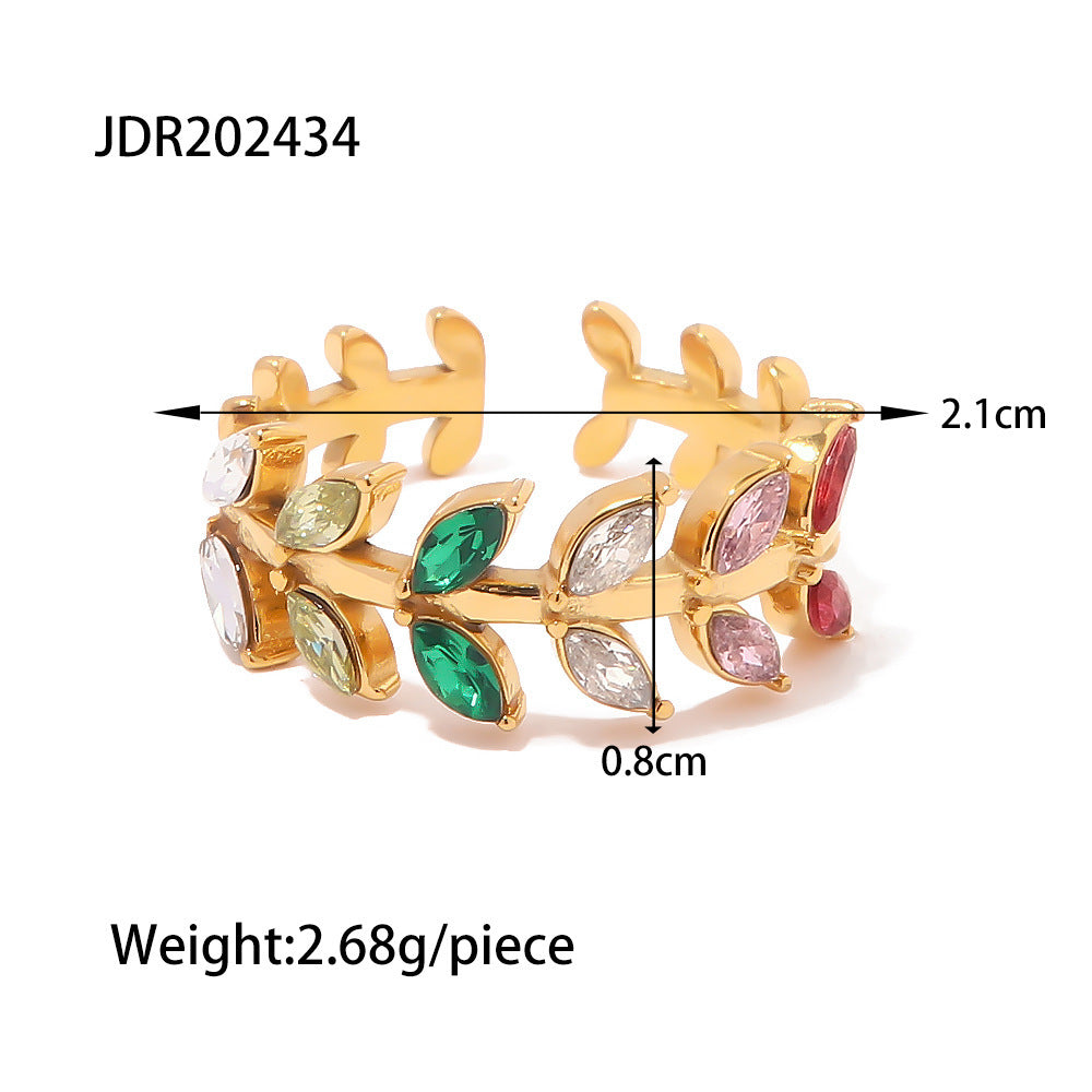 Zircon Leaves Open Ring