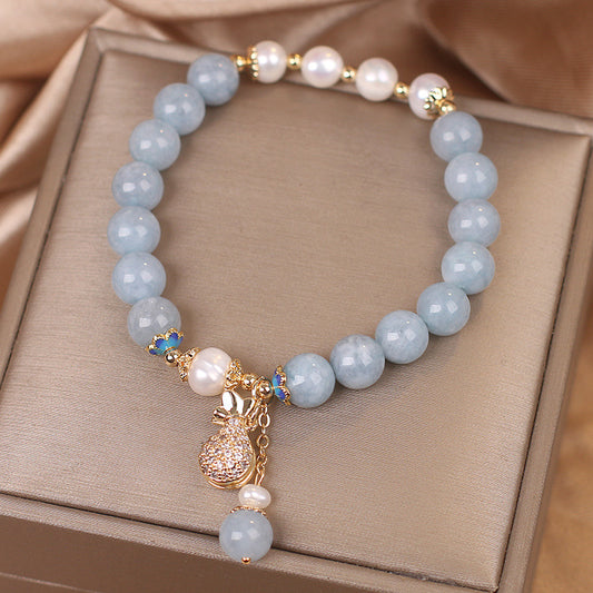 Women's Fashion Aquamarine Money Pouch Charm Bracelet