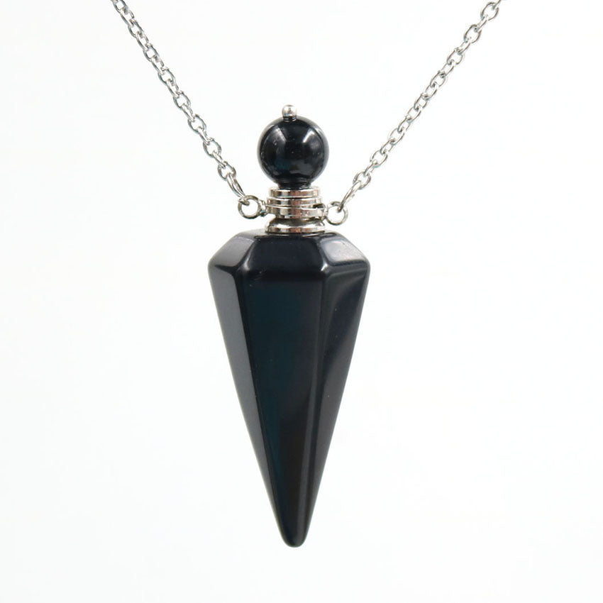 Natural Crystal Stone Hexagonal Cone Perfume Bottle Necklace