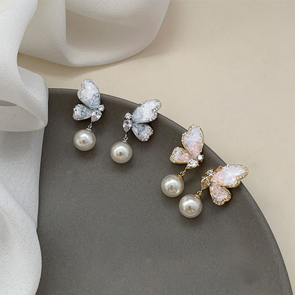 Gradient Butterfly Pearl Earrings With Rhinestones Luxury Personalized Earrings For Women Jewelry