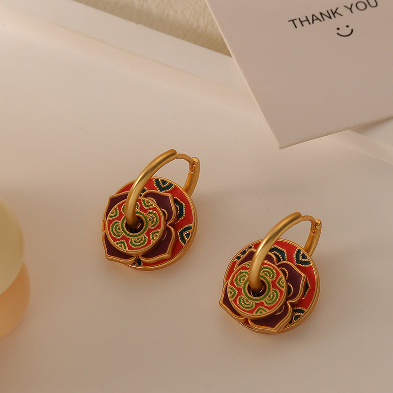 Lady Wearing Enamel Drip Oil Earrings