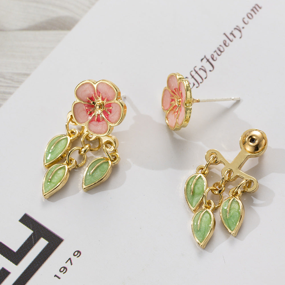 Special-interest Design Drop Oil Peach Blossom Leaf-shapepd Stud Earrings