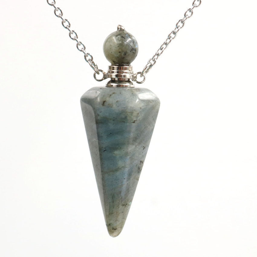 Natural Crystal Stone Hexagonal Cone Perfume Bottle Necklace