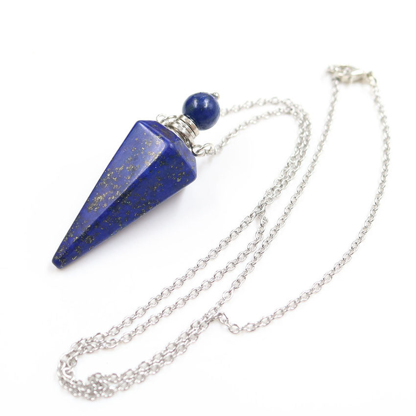 Natural Crystal Stone Hexagonal Cone Perfume Bottle Necklace