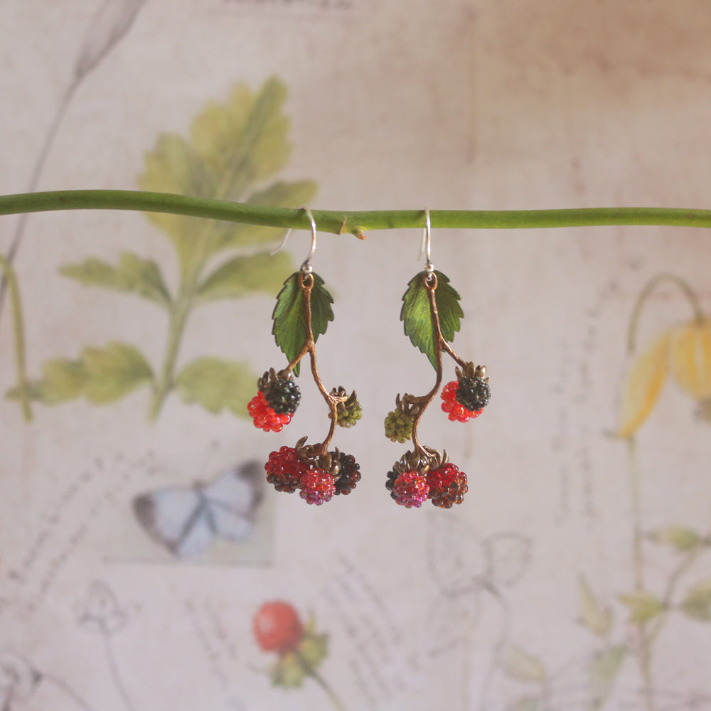 Vintage Handmade Beaded Raspberry Earrings