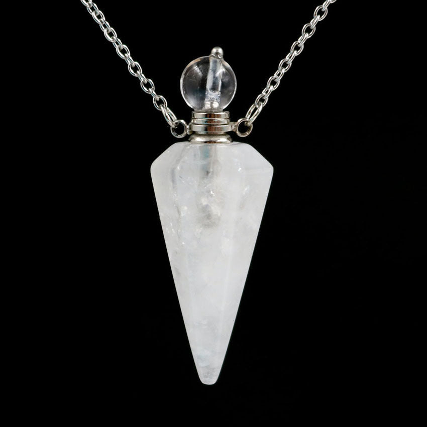 Natural Crystal Stone Hexagonal Cone Perfume Bottle Necklace