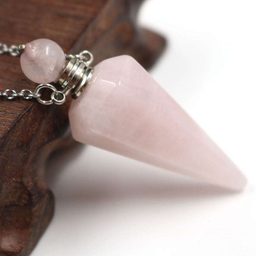 Natural Crystal Stone Hexagonal Cone Perfume Bottle Necklace