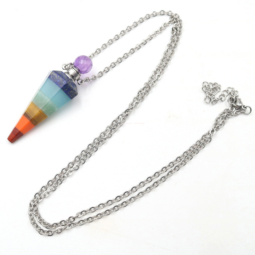 Natural Crystal Stone Hexagonal Cone Perfume Essential Oil Bottle Pendant Necklace