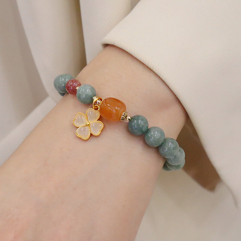 Jade Crystal Flower Stretch Bracelet For Women