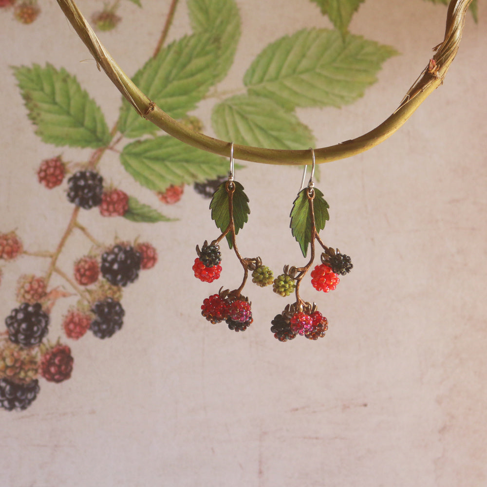 Vintage Handmade Beaded Raspberry Earrings