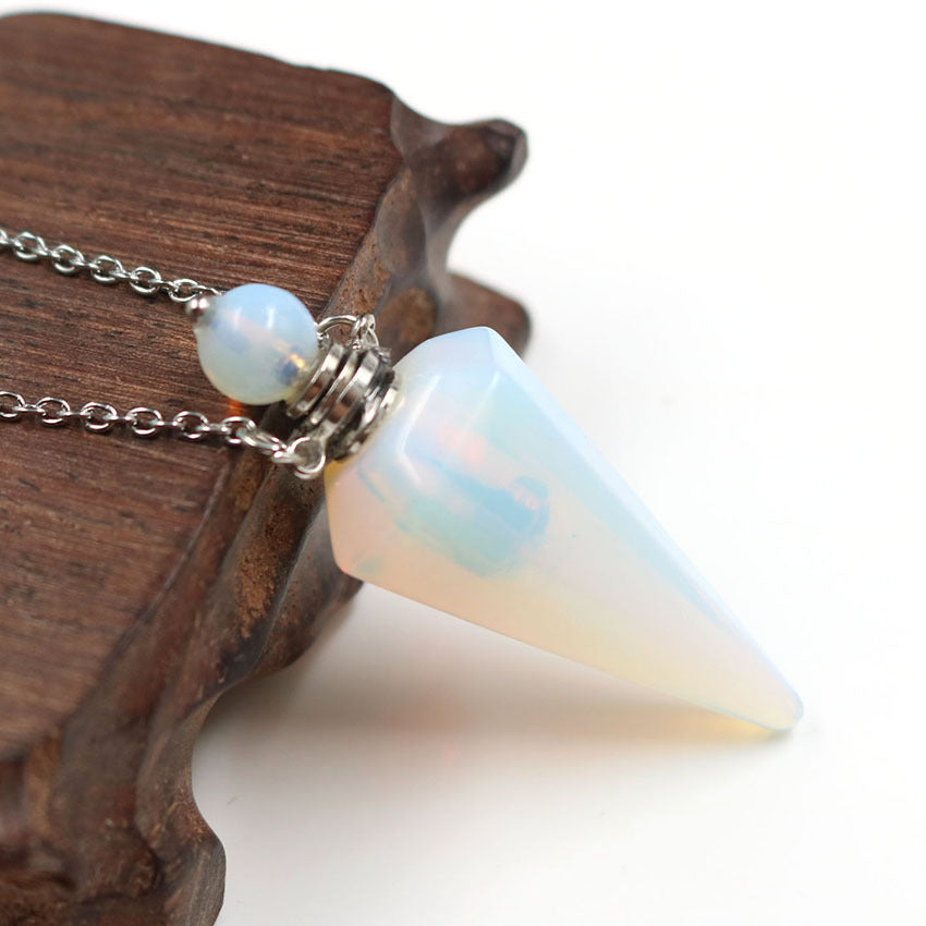 Natural Crystal Stone Hexagonal Cone Perfume Bottle Necklace