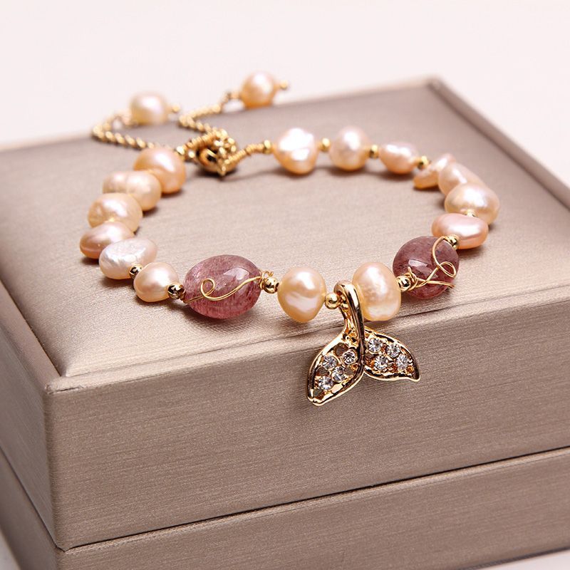 Adjustable Strawberry Crystal Bracelet Freshwater Pearl Women's Peach Blossom Fortune