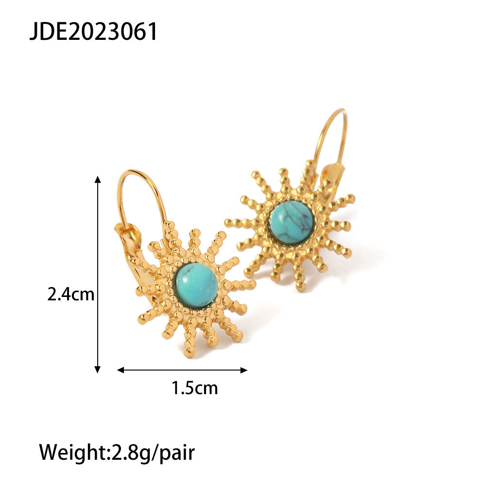 Mesh Red Blogger New Stainless Steel Turquoise Sun Earrings