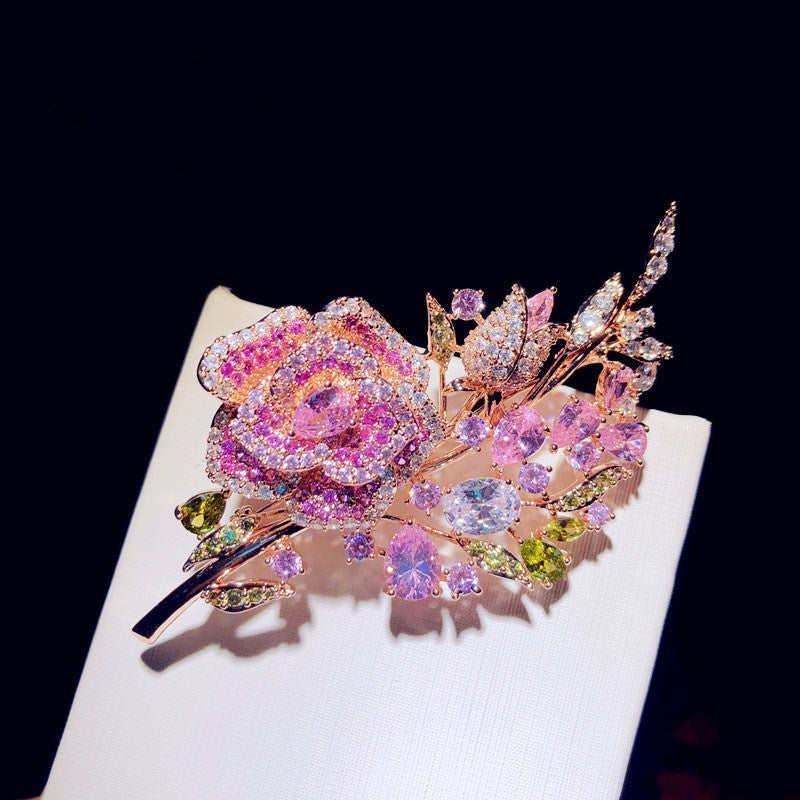 Zirconium Full Diamond Rose Bouquet Brooch