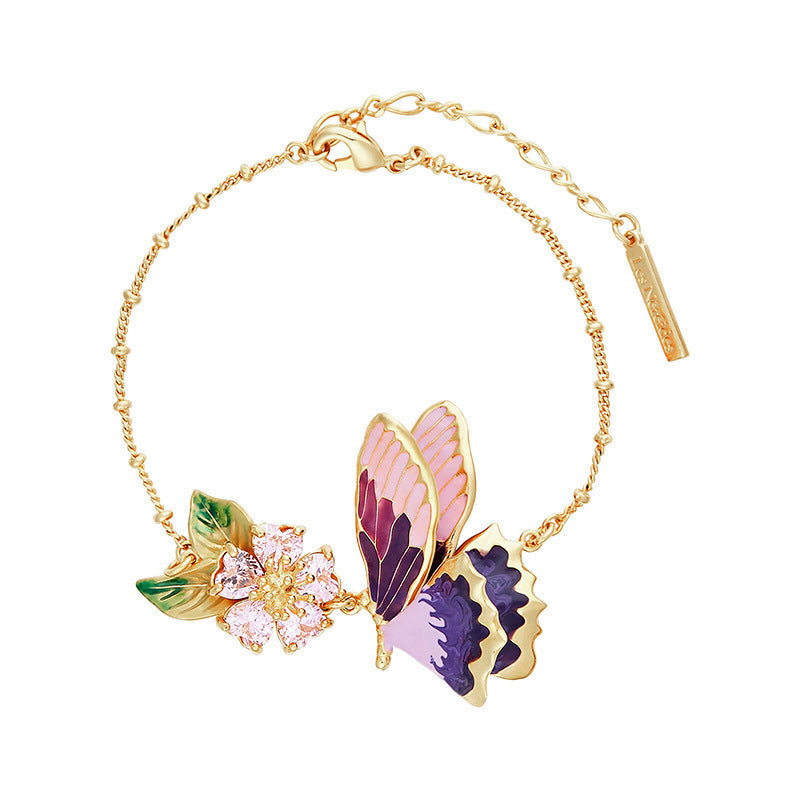 White Dove Butterfly Series Enamel Gold-plated Earrings Necklace