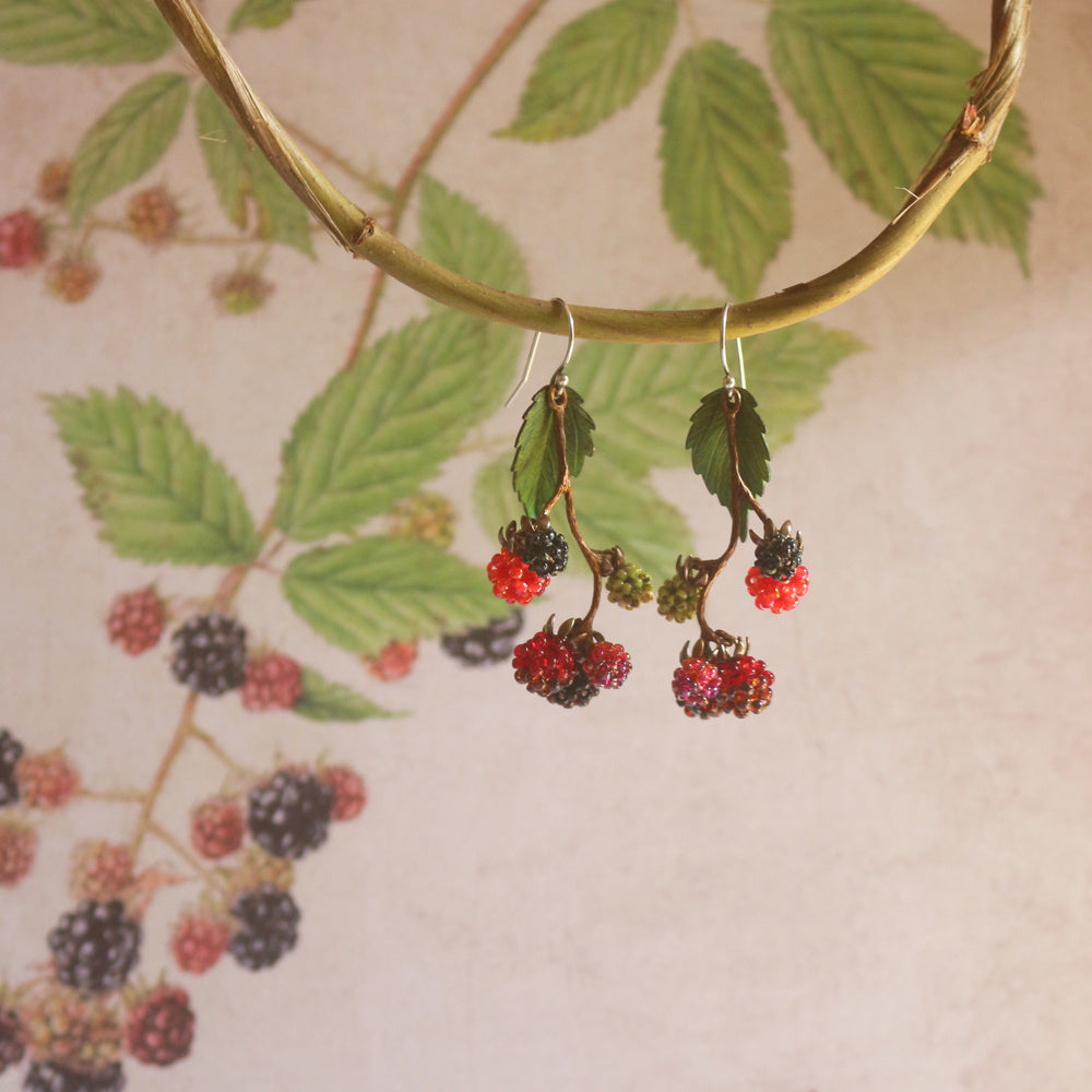 Vintage Handmade Beaded Raspberry Earrings