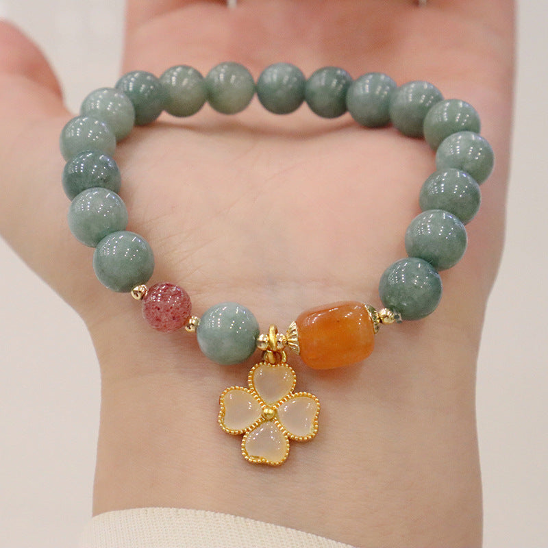 Jade Crystal Flower Stretch Bracelet For Women