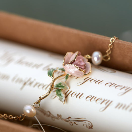 Rose Retro Exquisite Enamel Drip Glazed Brass Gold-plated Pearl Bracelet