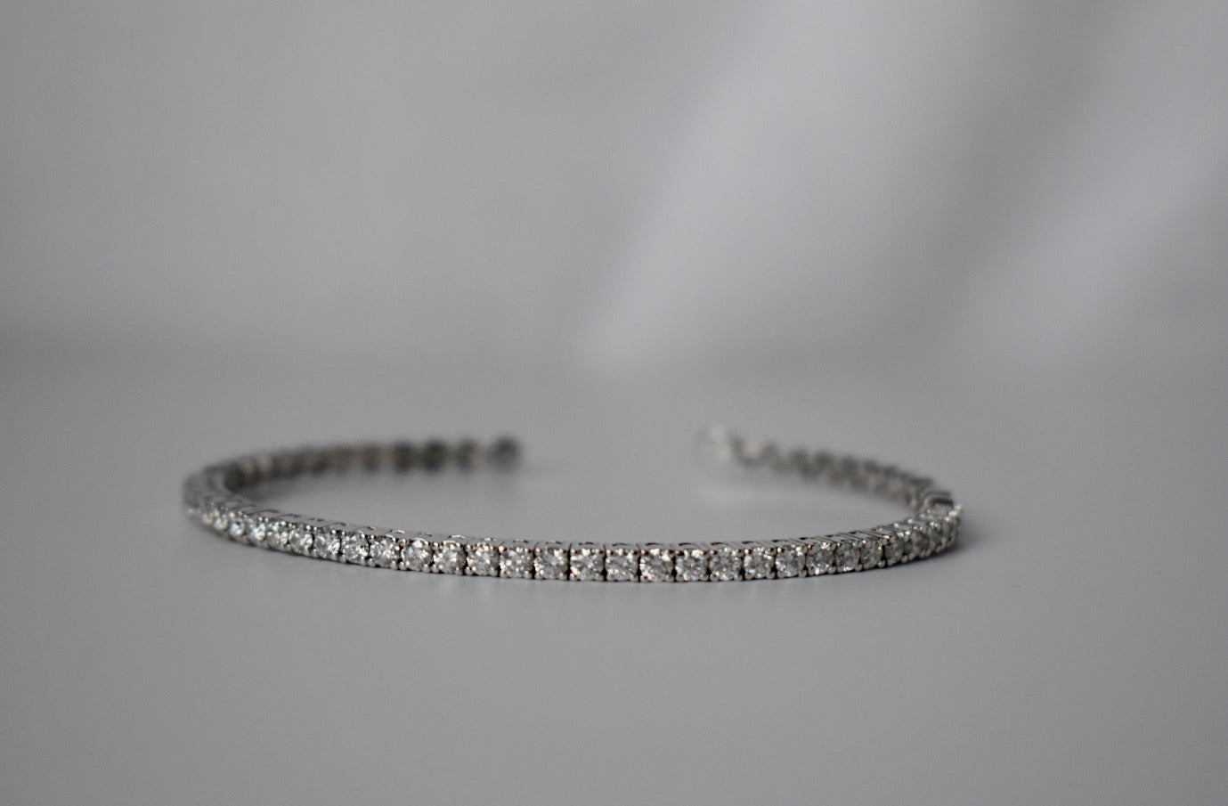 2.01 CTTW Open Diamond Bangle Bracelet in 14K White Gold Close Up