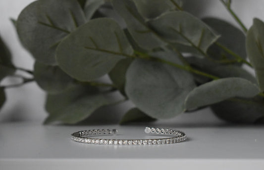 2.01 CTTW Open Diamond Bangle Bracelet in 14K White Gold Front Side