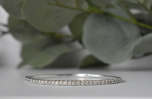 3.18 CTTW Diamond Flexible Half Way Round Bangle Bracelet 14K White Gold Close Up