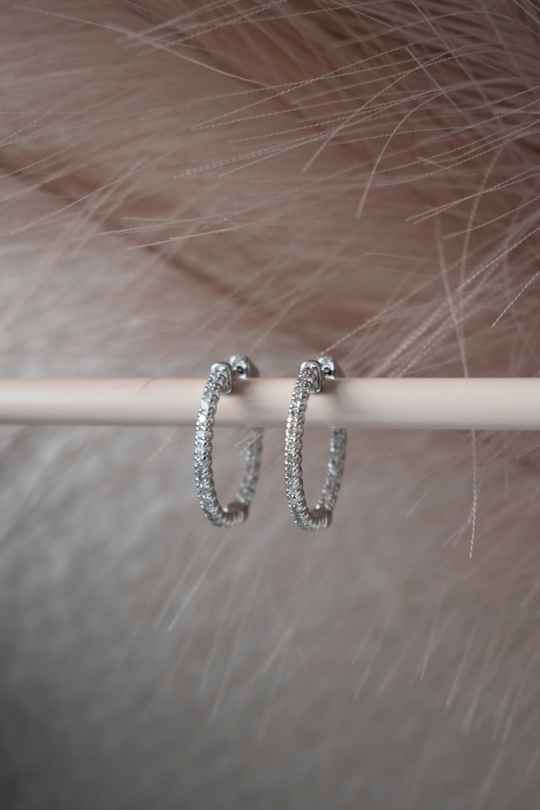 0.55 CTTW Natural Diamond Hoop Earrings in 14K White Gold - 24MM Front Side