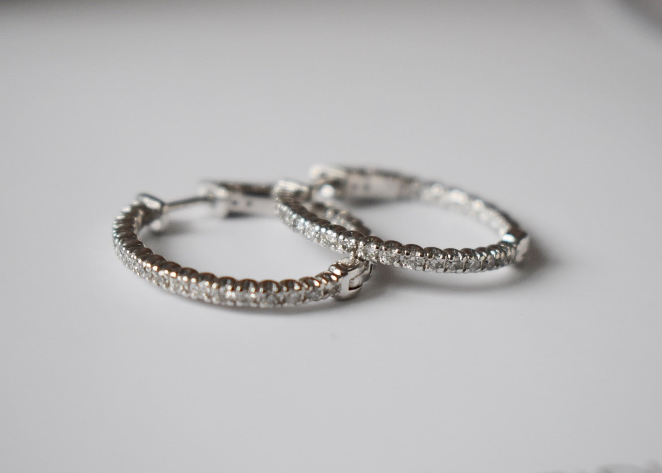 0.55 CTTW Natural Diamond Hoop Earrings in 14K White Gold - 24MM Front Side