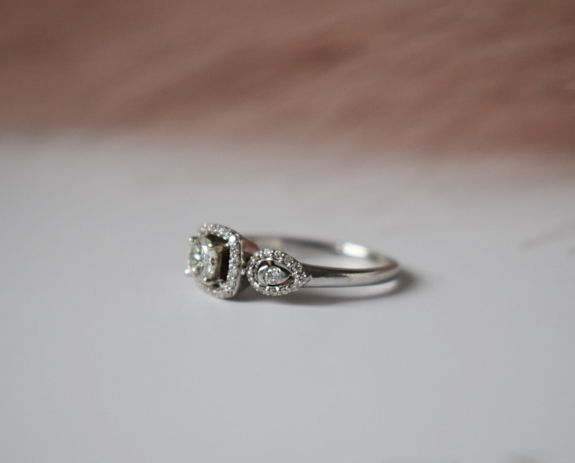 Three Stone Engagement Ring in 14K White Gold Left Side