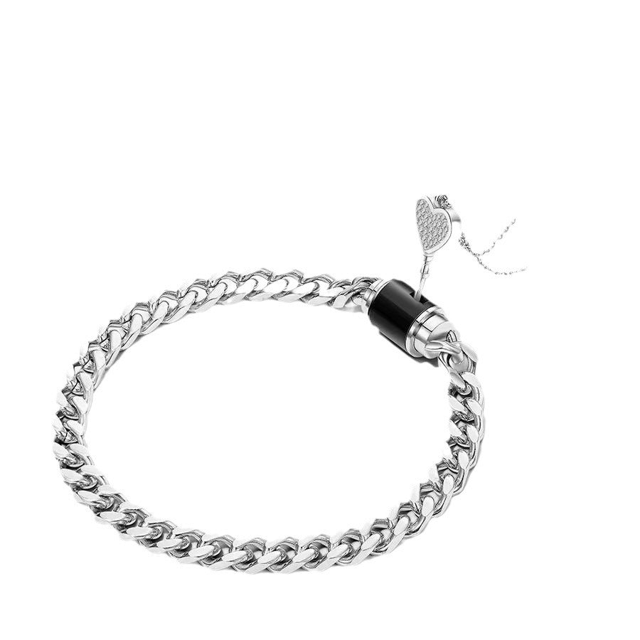 Couple Stainless Steel Lock Bracelet And Key Pendant Necklace