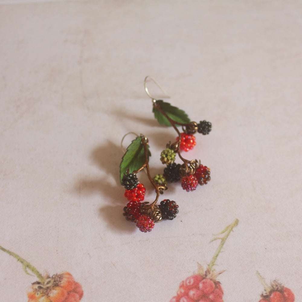 Vintage Handmade Beaded Raspberry Earrings