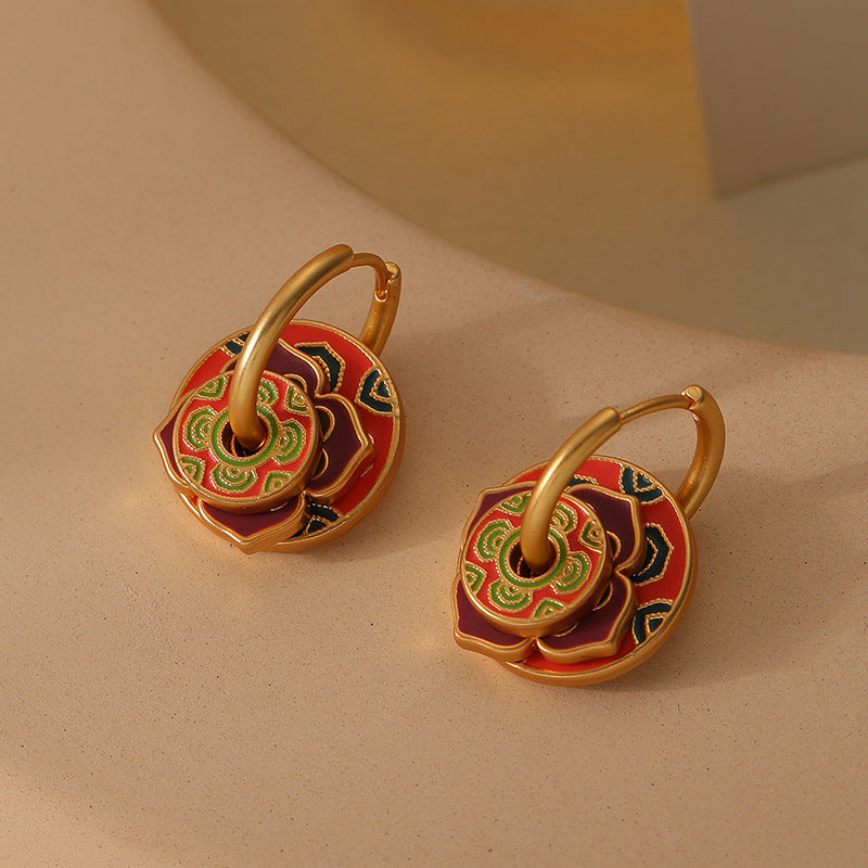 Lady Wearing Enamel Drip Oil Earrings