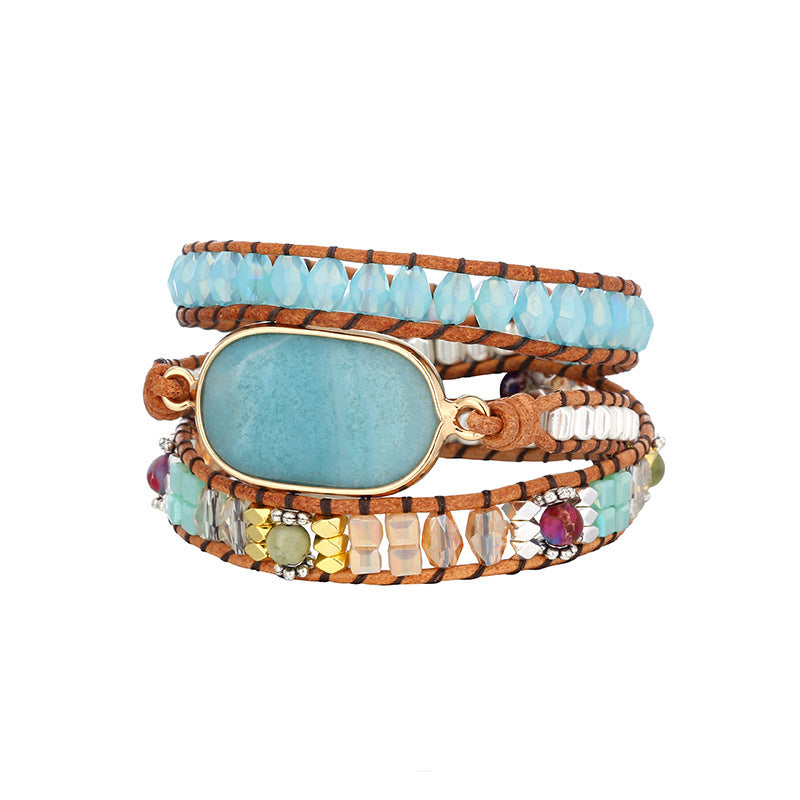 Natural Amazonite Hand Woven Leather Bracelet