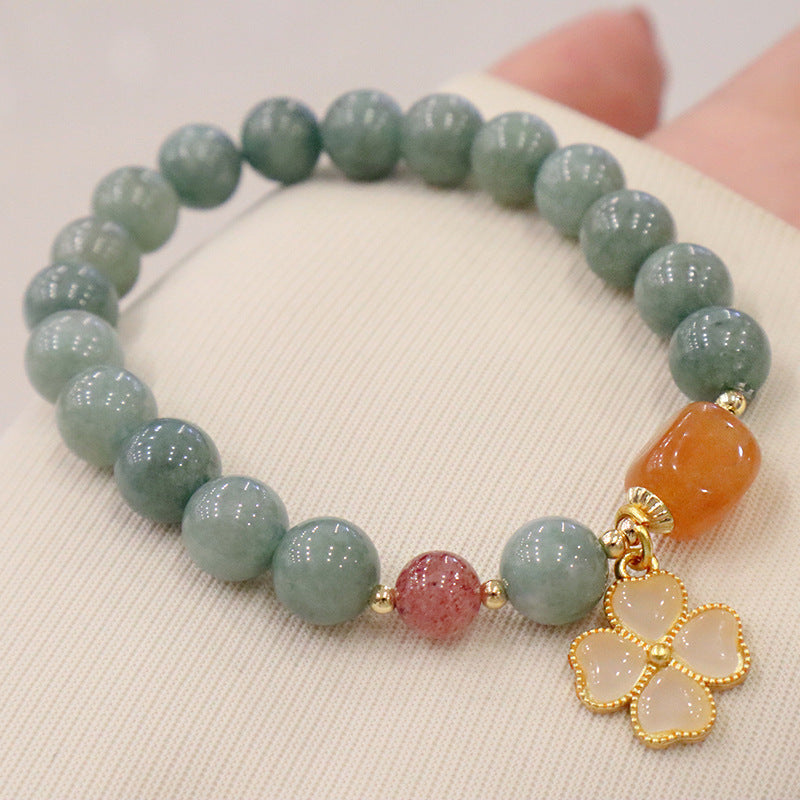 Jade Crystal Flower Stretch Bracelet For Women