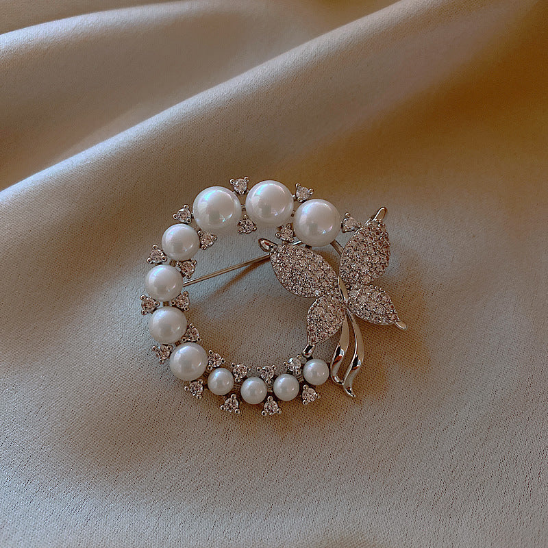 Butterfly Brooch With Crystals And Pearls