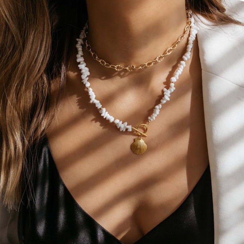 Colorless Shell Natural Crushed Stone Necklace With Layered High Quality Collar Chain