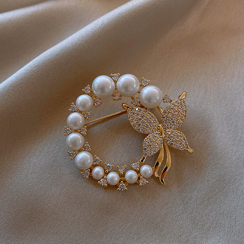 Butterfly Brooch With Crystals And Pearls