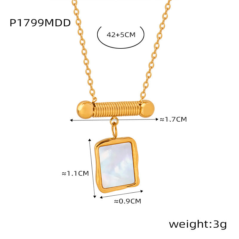 Geometric Square Fritillary Pendant Titanium Steel Gold-plated Shell Necklace