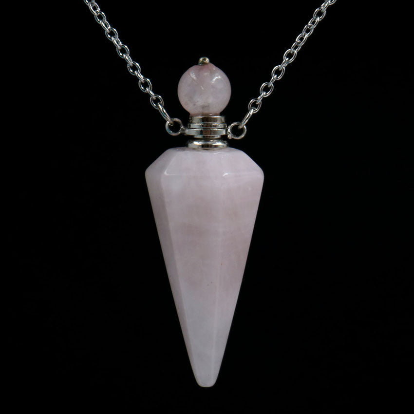 Natural Crystal Stone Hexagonal Cone Perfume Bottle Necklace