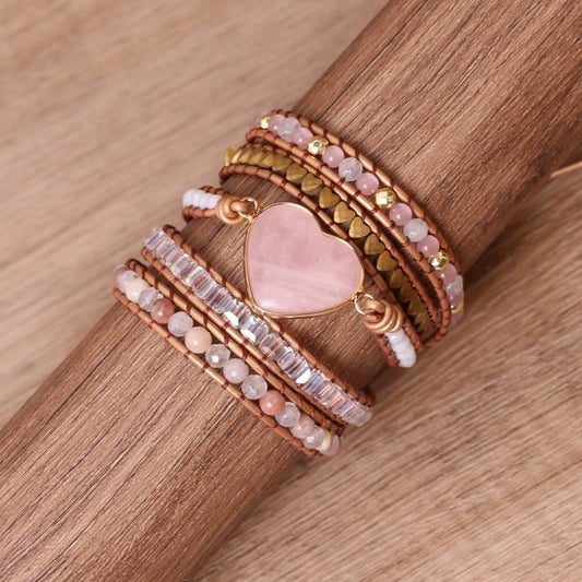 Love Pink Crystal Chip Braided Multi-layered Bracelets