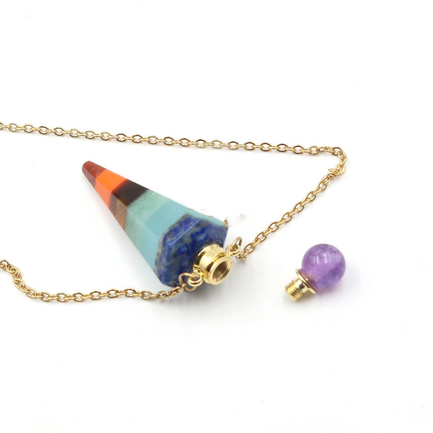 Natural Crystal Stone Hexagonal Cone Perfume Essential Oil Bottle Pendant Necklace