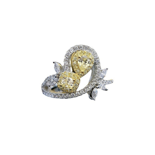 925 Silver Yellow Crystal Ring Fashion