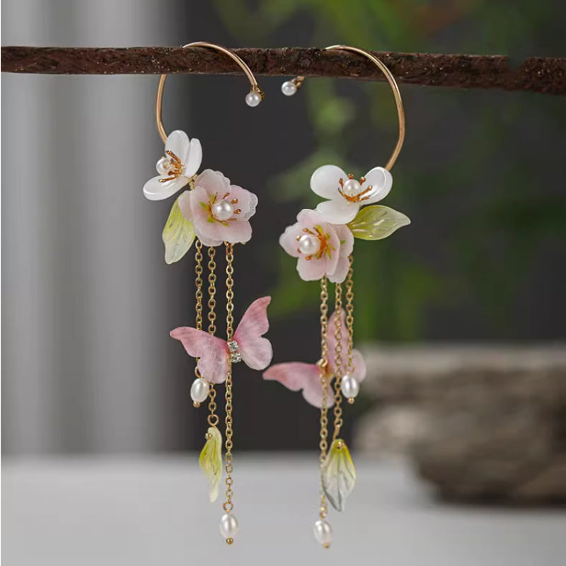 Flower Tassel Ear Hanging French Fashion No Pierced Earrings Cuff Clips